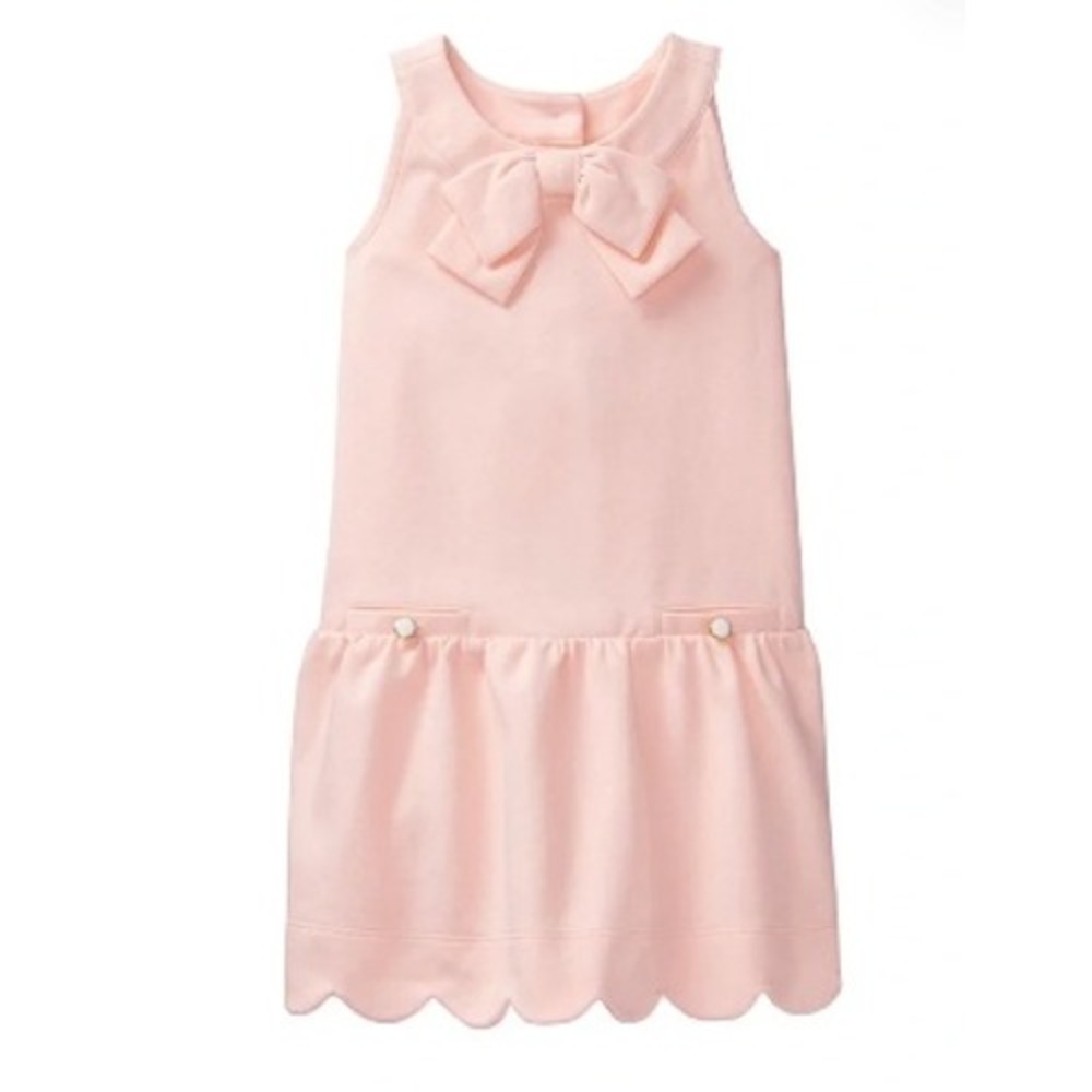 Janie and Jack Scallop Ponte Dress Pink Kids 4 Bow Drop Waist Preppy Coquette